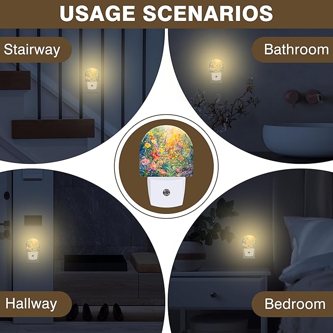 Night Light, Abstract Watercolor Flower Night Lights Plug into Wall Dusk to Dawn Sensor Round Nightlight for Women Men Energy Efficient Led Lamp 0.5W for Stairway Hallway Bedroom