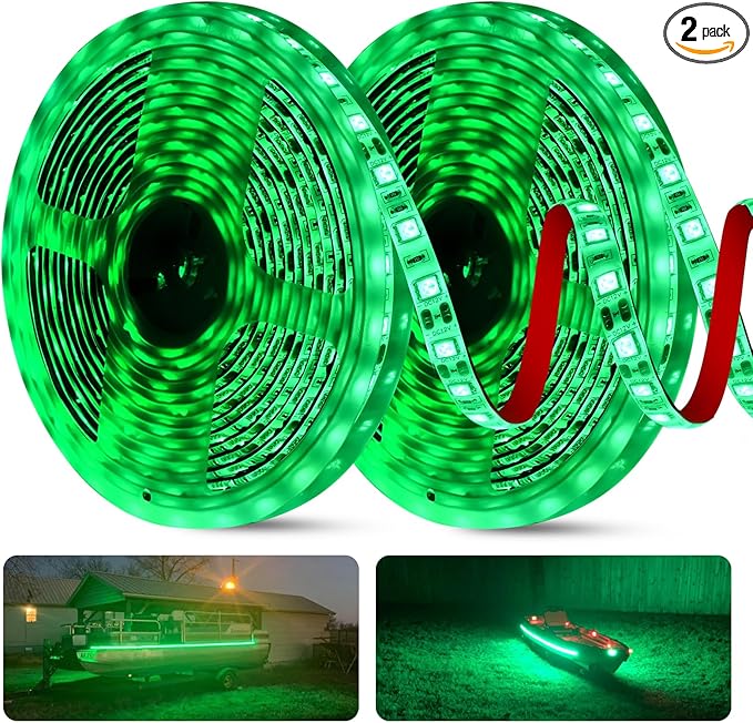 50ft LED Strip Lights for Night Fishing, Marine 12V Waterproof Interior Deck Lights for Pontoon, Kayak, Jon, Bass, Fishing Boat (Green)