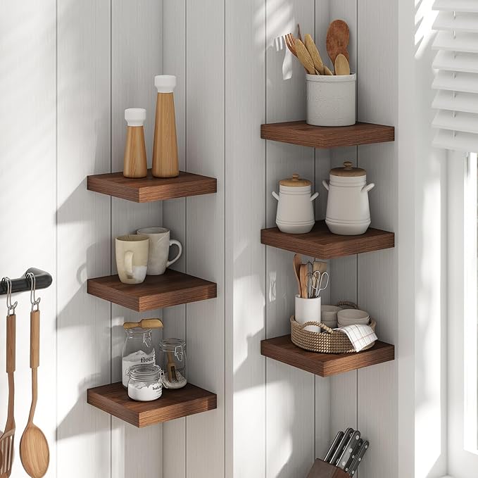 8 Inch Floating Shelves for Wall with Invisible Brackets Set of 3, 8"D Engineered Wood Wall Shelves with Wood Grain for Living Room, Bedroom, Bathroom, Kitchen Decor and Storage, Walnut Finish