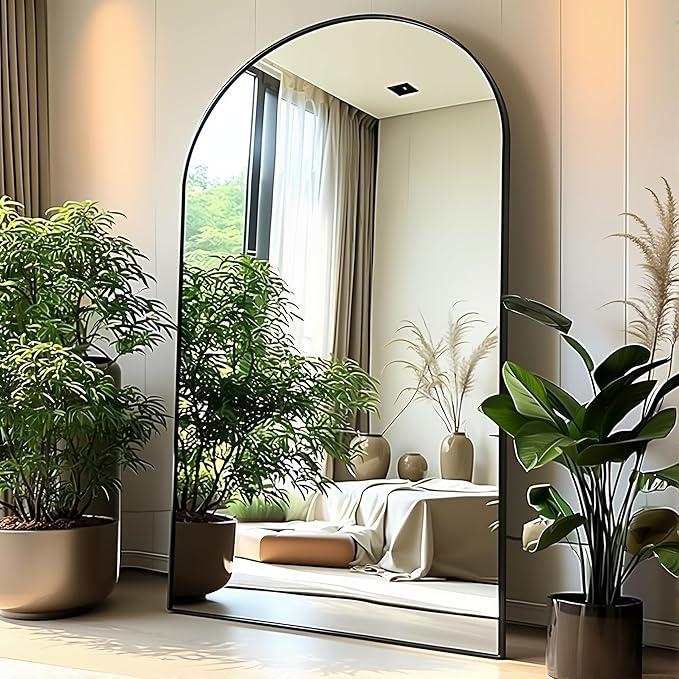 KOMCOTE Full Length Floor Mirror, 91x46 Inch Oversized Arched Standing Mirror in Black for Bedroom, Living Room, Dressing Room - Elegant Freestanding Leaning Mirror Decor
