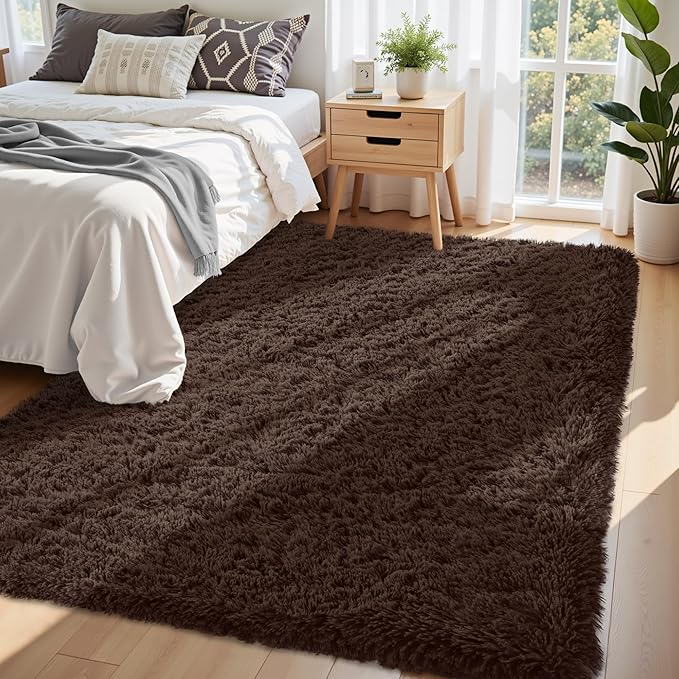 6x9 Area Rugs for Living Room:Ultra Soft Fluffy Shag Brown Rug,Large Fuzzy Plush Indoor Non Slip Carpet Washable Rugs for Bedroom Kids Nursery Office Dorm Modern Decor(Brown 6'x9')