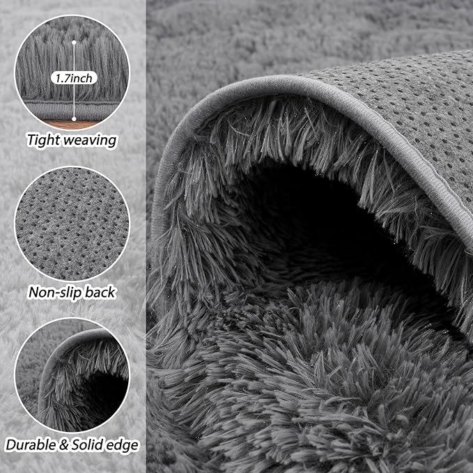 8x10 Area Rugs for Living Room, Ultra Soft Fluffy Large Shaggy Rug Carpet for Bedroom, Non-Slip Fuzzy Plush Rugs for Nursery Boys Girls Kids Room Modern Indoor Home Decor, Grey