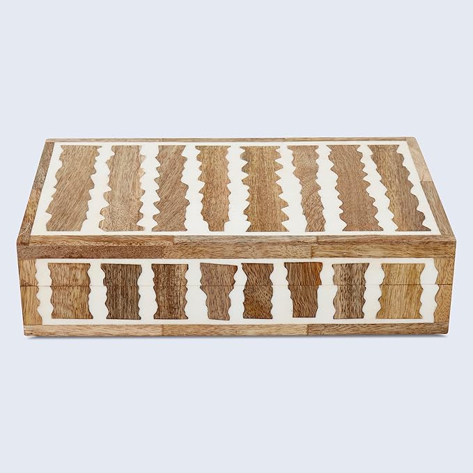 Handicrafts Home Decorative Storage Box with Lid Wooden Storage Organizer Box Multi Purpose Storage Box for Coffee Table Desk Shelf – Resin Inlay Kept Safari Collection - 10x6x2.5