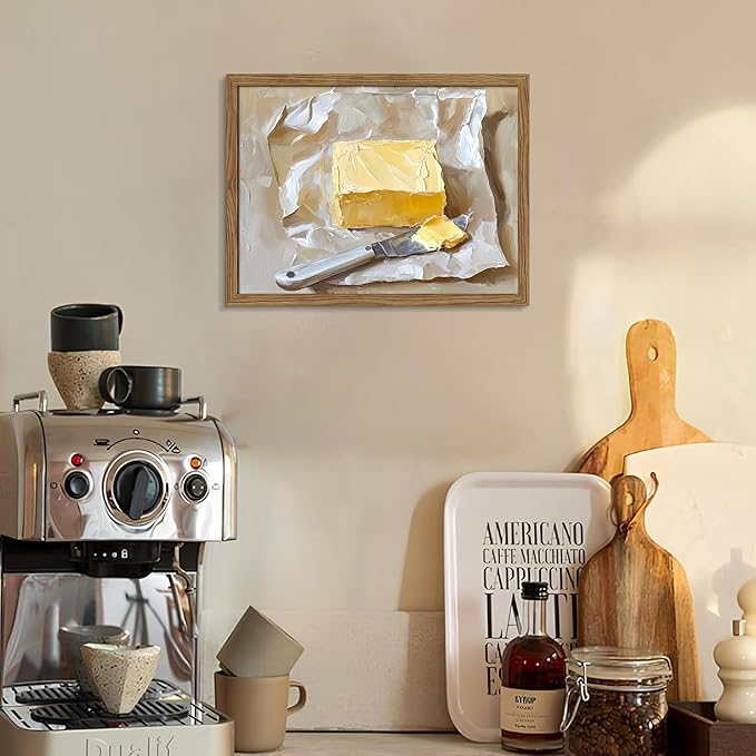 Framed Kitchen Wall Art, Vintage Butter Food Canvas Wall Decor Painting, Rustic Farmhouse Still Life Artwork Prints Pictures for Kitchen Dining Room Decorations 16x24 Inch