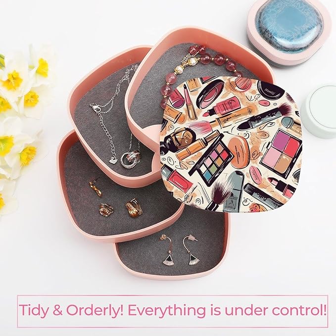 Jewelry Box Jewelry Organizer Makeup Theme Pattern Printed Jewelry Boxes for Women Travel Jewelry Case Earring Holder Organizer Designed for Storing Small Items