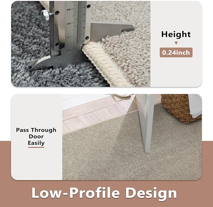 FinRèc 4x6 Washable Area Rugs for Bedroom Living Room, Low Pile Thin Rug Solid Color, Non-Slip Carpet Indoor for Home Decor (Greige/White)