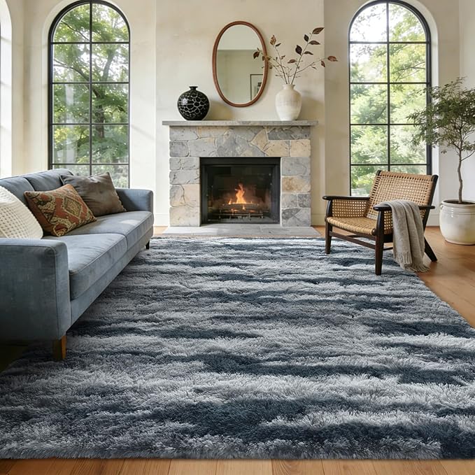 5x8 Ft Large Shag Plush Rugs for Living Room, Ultra Soft Fluffy Furry Area Rugs Non-Slip Carpet for Bedroom, Nursery, Kids Room,Dorm, Aesthetic Home Decor (Blue)