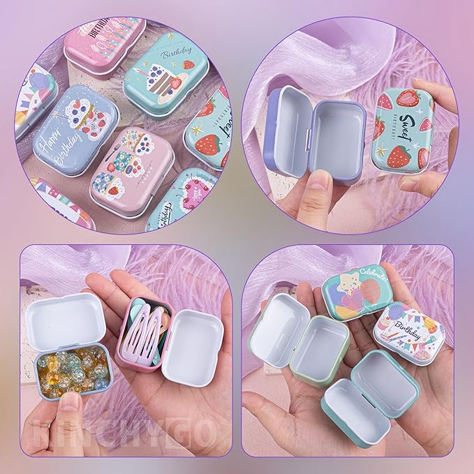 8 Pack Mini Iron Tin Box Decorative Boxes Container for Small Items Storage (Random Pattern)