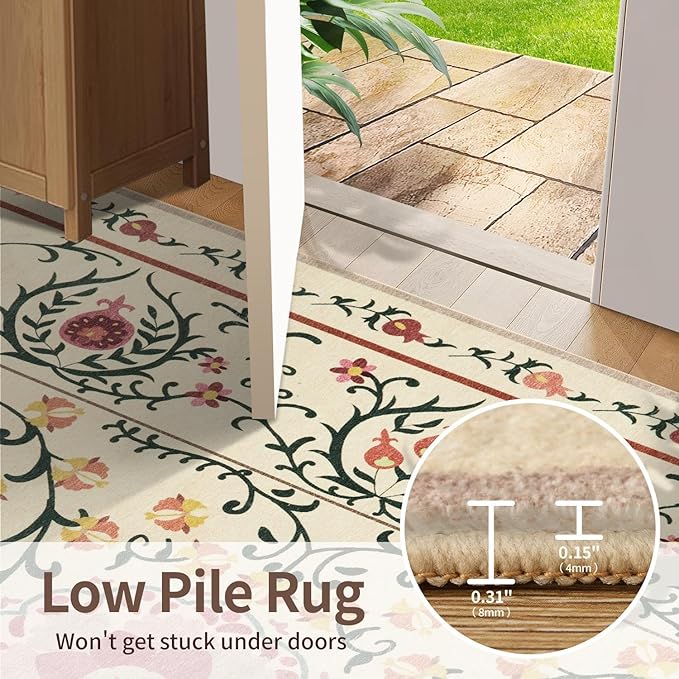 Rugxara Door Mat Floral Entryway Rug, Washable Samll 2x3 Rugs, Boho Yellow Front Door Mats, Non Slip & Low Pile Throw Accent Carpet for Indoor Entrance, Bathroom and Kitchen(Yellow 2x3ft)