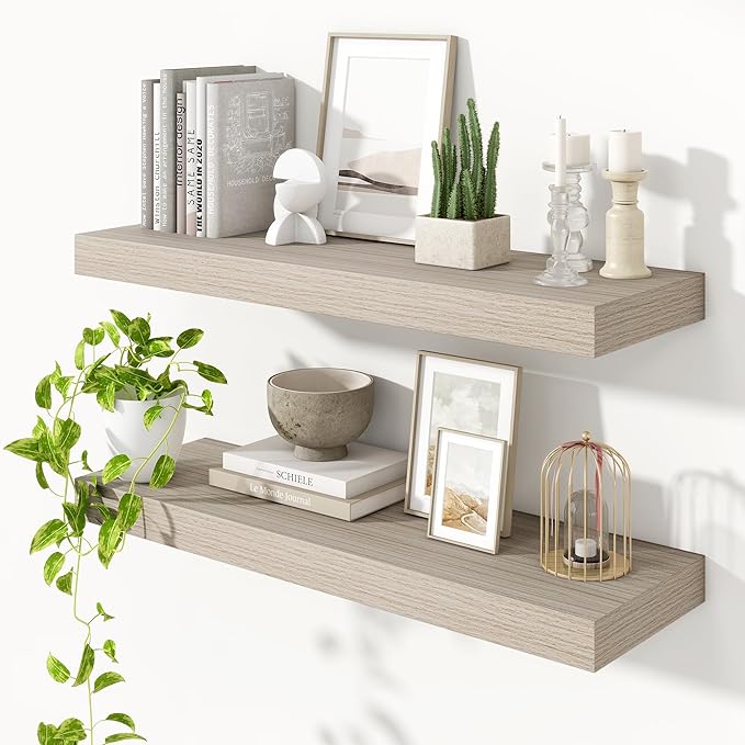 Heimlove 36 Inch Floating Shelves for Wall,Thicker and Deeper Wall Shelves Mounted Storage & Display Wood Shelf,Hanging Shelf for Bedroom Living Room Kitchen Office,Set of 2，Grey