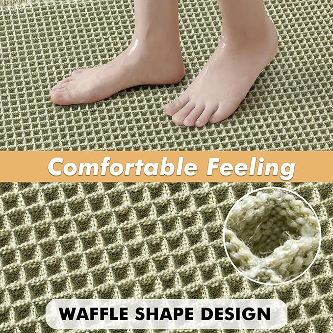 MIULEE Set of 2 Waffle Bathroom Rugs, Boho Bath Rugs Non Slip Washable, Super Absorbent Bath Mats, Ultra Soft Rubber Backed Shower Mats for Bathroom Floor, Tub and Shower, Sage Green, 18x30 Inch