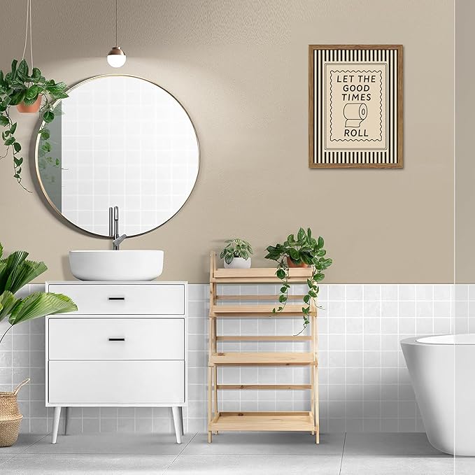 Framed Funny Bathroom Wall Art, Let The Good Times Roll Canvas Wall Decor Painting, Humorous Toilet Quote Artwork Poster Print Picture for Modern Farmhouse Bathroom Decor 16x24 Inch