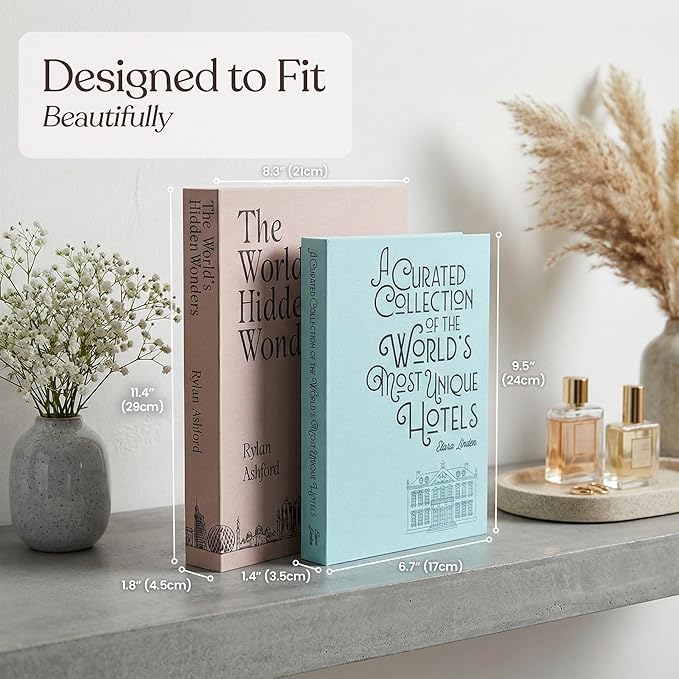 MESMOS Set of 2 Decorative Coffee Table Books, Faux Book Storage Boxes for Bookshelf & Living Room Home Decor, Hardcover Fake Books for Decoration, Travel & Wanderlust Edition