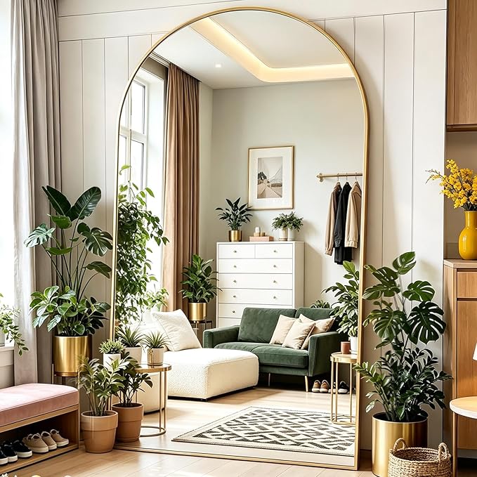 DMWOODFL 46"x90" Extra Large Arched Full Length Gold Mirror - Aluminum Alloy Frame, Standing/Leaning/Wall Mounted, Modern Home Decor for Bedroom, Living Room, Cloakroom