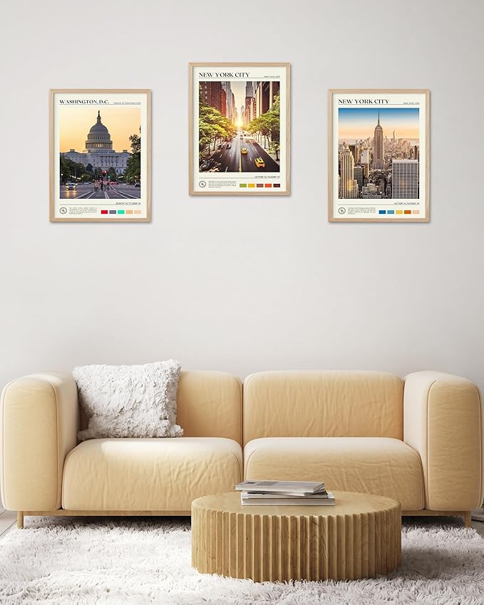 HesenDot Natural OAK Wood Washington DC Framed Wall Art,12x16in US Capitol Building Canvas Wall Print,Classic Urban Landmark Home Decor for Living Room Bedroom Office Gallery, Set of 1