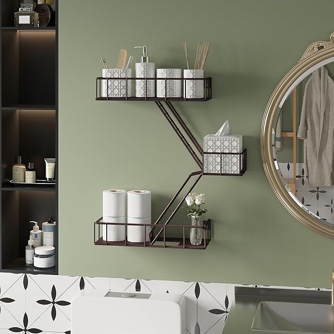 Fire Escape Shelf - 3 Tier Metal Coffe Fire Escape Wall Shelves with Baskets, New York Action Figurine Display Shelf, Unique Rustic Floating Decorative Wall Shelves for Any Room