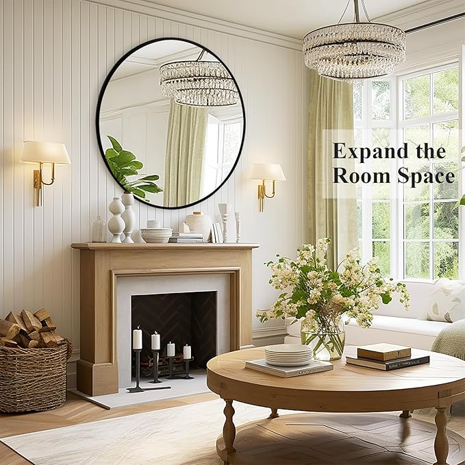 Fabuday Black Round Mirror for Wall 26 inch - Circle Mirror for Bathroom, Entryway, Living Room, Hallway, Vanity Decor, Big Matte Metal Frame Mirrors