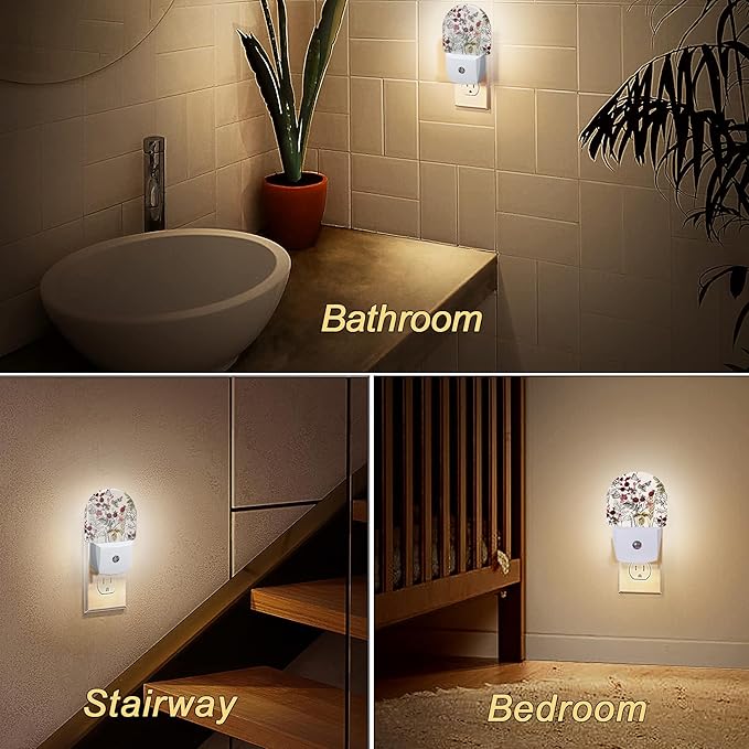Night Light,Vintage Flower Butterfly Night Lights Plug Into Wall,Dusk to Dawn Sensor for Bedroom,Bathroom and Living Room for Women/Girls Gifts