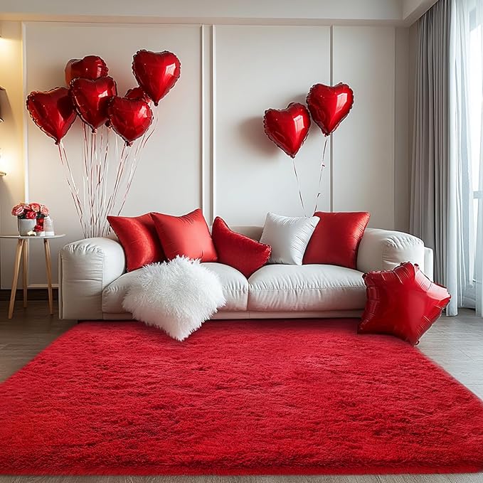 Red Shag Rug for Kids Room: Extra Soft Fluffy Carpet for Bedside Decor & Baby Room - Red Plush Rugs for Home Dorm Aesthetic(3x5 Feet)