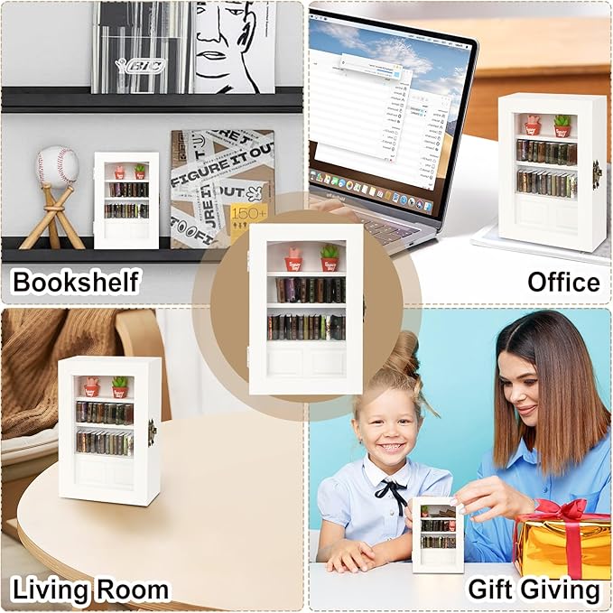 Anxiety Bookshelf with 24 Real Mini Books, Unique Mini Book Shelf, Miniature Library Gifts for Book Lovers, Anxiety Bookshelf for Home Room Office Decor (White)