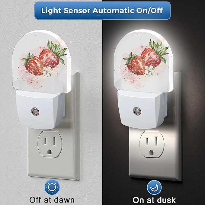 Night Light,Strawberry Berry Flower Night Lights Plug Into Wall Dusk to Dawn Sensor for Bedroom,Bathroom and Living Room for Women/Girls Gifts