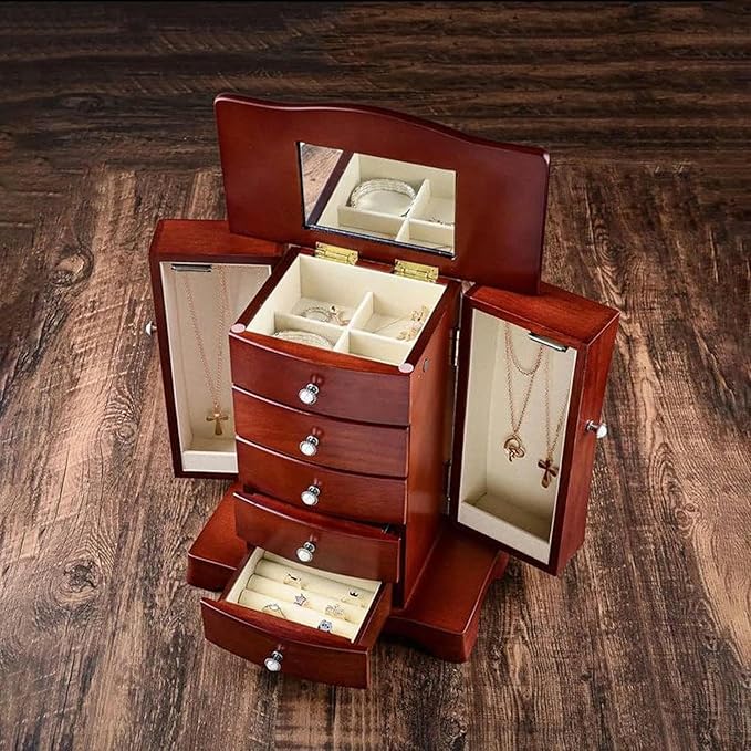 Makeup Organizers Wooden Jewelry Box Multi-Layer Drawer Storage Box Ring Earring Necklace Bracelet Watch Small Jewelry Storage Box Retro Jewelry Box
