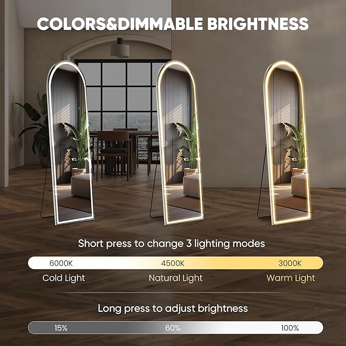 Mirror Full Length, Upgraded Body Wall Mirrors with Shatter-Proof Glass, Floor Standing, Hanging or Leaning, Tall Mirror with Stand Aluminum Alloy Frame for Bedroom