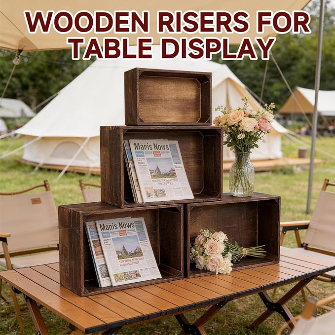 Wooden Crates for Display 5 Pack Extra Large Rustic Nesting Wooden Basket with Handle, Farmhouse Wood Crate for Storage and Container Multipurpose Wood Basket for Fruits Vegetables Boxes