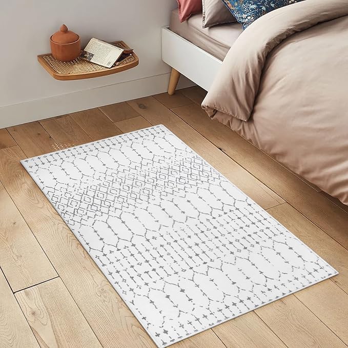 Lahome Moroccan Entryway Washable Rugs 2x3 Non-Slip Thin Kitchen Rug Throw Small Area Rugs for Bedroom Accent Print Bathroom Mat White Floor Indoor Doormat Carpet for Laundry Living Room Hana