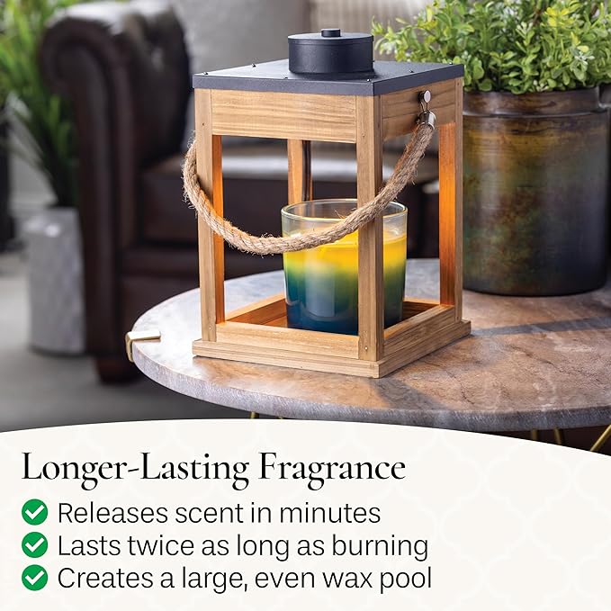 Candle Warmers Etc. Wood & Rope Lantern – for Top-Down Warming & Flame-Free Fragrance