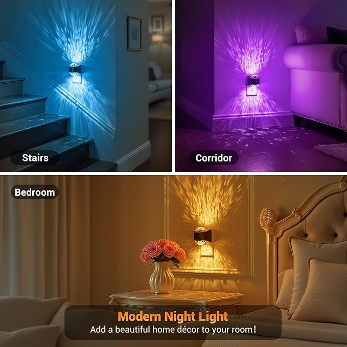 JandCase Night Lights Plug into Wall, Star Projector RGB Night Light with 9 Color Change, Automatic Galaxy Nightlight Plug in with Light Sensor for Bathroom Hallway Room Decor
