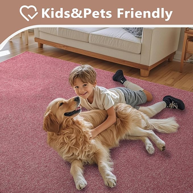 FinRèc 6x9 Washable Area Rugs for Bedroom Living Room, Low Pile Thin Rug Solid Color, Non-Slip Carpet Indoor for Home Decor (Red/White)