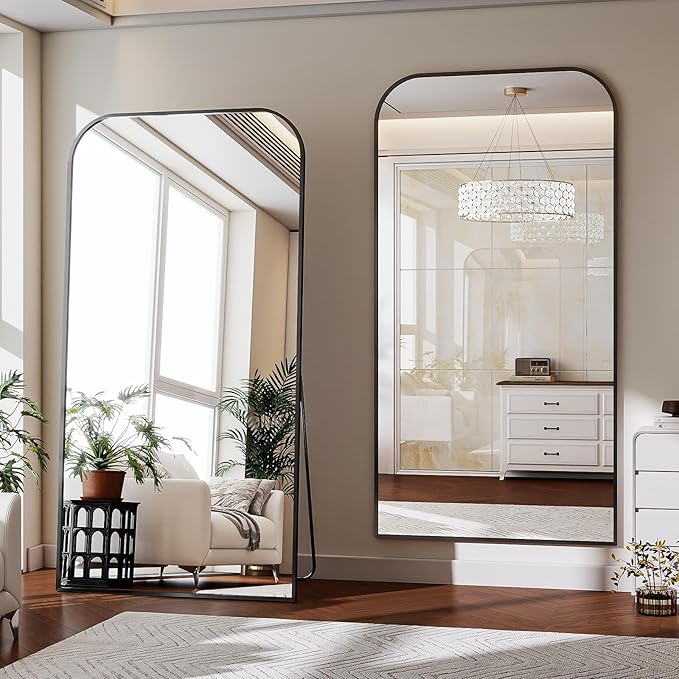 Full Length Mirror 76"x34" Arched Floor Standing Large Mirrors Full Body Mirror with Stand - with Aluminum Frame for Bedroom Living Room, Black