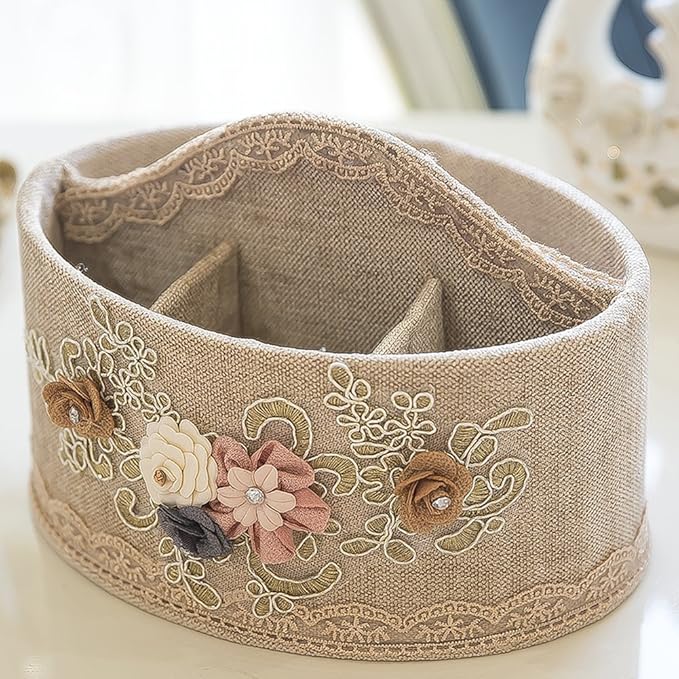 Vintage Fashion Lace Floral Oval Shape Cosmetic Jewelry Organizer Desktop Storage Box Organizer