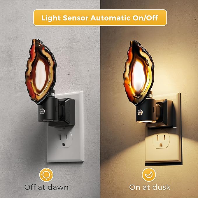L LOHAS LED Night Light, Night Lights Plug into Wall, Agate Nightlight Rotating 350°, Dimmable Dusk to Dawn Sensor, Healing Stone Agate Decorative Nightlight for Bedroom,Living Room[2 Pack]