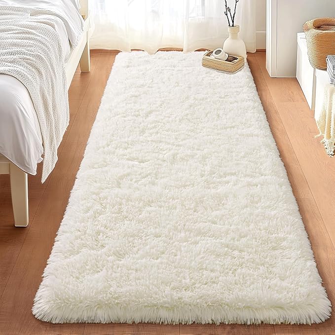 Soft Runner Rugs for Bedroom Hallways, 2x6 Area Rugs for Living Room, Modern Shaggy Carpets Fuzzy Rug for Boys Girls Dorm Nursery Home Decor Aesthetic, Upgrade Non-Slip Durable, Cream White
