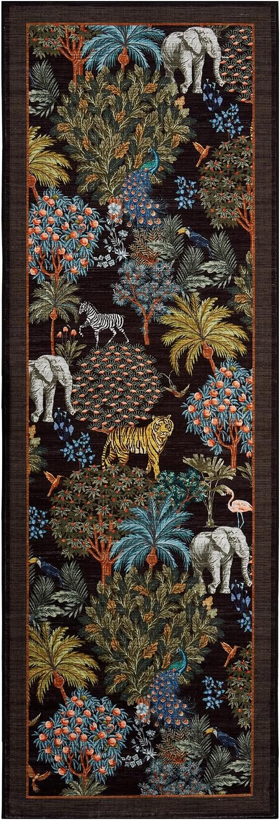 GarveeHome Jungle Rug 2.5x8 Kitchen Runner Rug Non Slip Washable Runners for Hallways, Animal Print Runner Rugs with Rubber Backing Soft Low-Pile Forest Long Carpet for Bedroom Entryway Laundry, Black
