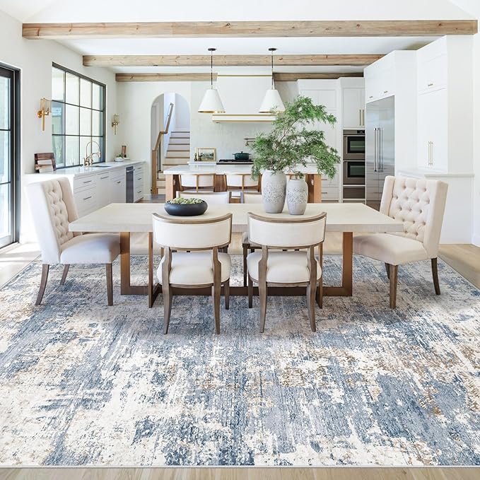 XLUEZ 8x10 Area Rugs for Living Room, Washable Modern Abstract Large Area Rug Neutral Soft Non Slip Kids Rug Stain Resistant Indoor Carpet for Bedroom Nursery Dining Children's Room(Blue, 8'x10')