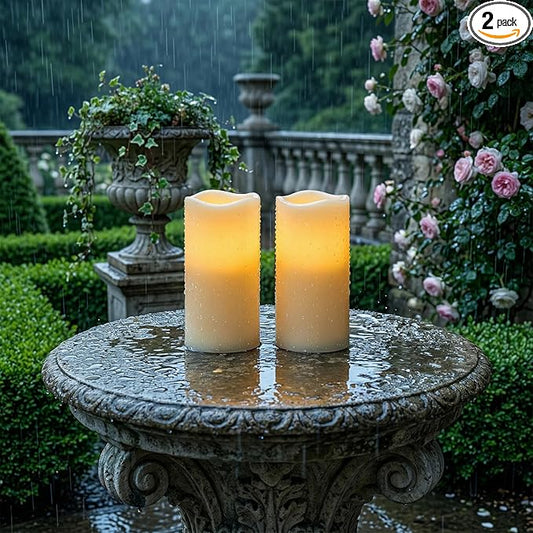 5plots 3" X 6" Outdoor Waterproof Candles, Battery Operated Led Ivory White Flameless Candles with 10-Key Remote & Timer for Indoor Home Lantern Holiday Decor, Set of 2