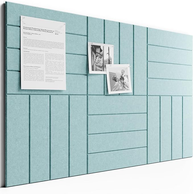 Bumusty Large Cork Board Alternative-36 x 24" Felt Bulletin Board Tiles, with 30 Pushpins, 40 Adhesive Tabs, Bold-Stripe 6-Pack, Cork Boards for Office Push Pin Board Felt Board-Aqua Blue