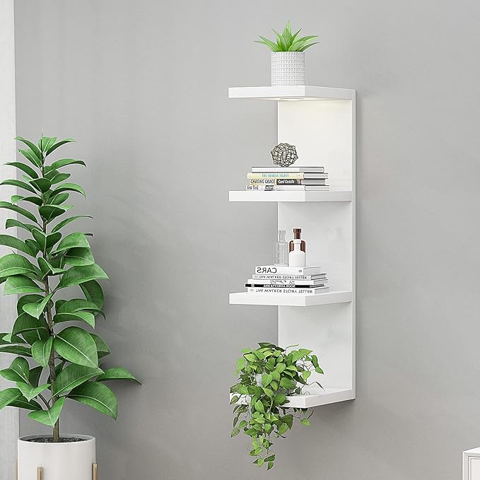 LitaEther Versatile 4 Tier Wall Shelf Unit,White Lack Wall Shelf,Display Floating Shelf with LED Remote Control Light