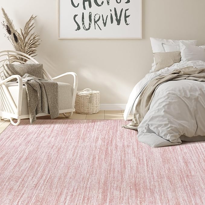 Nakagishi 9x12 Area Rugs Living Room: Washable Large Vintage Rug Neutral Non-Slip Soft Stain Resistant Indoor Carpet for Bedroom Nursery Dining Room Office Playroom - Pink-01