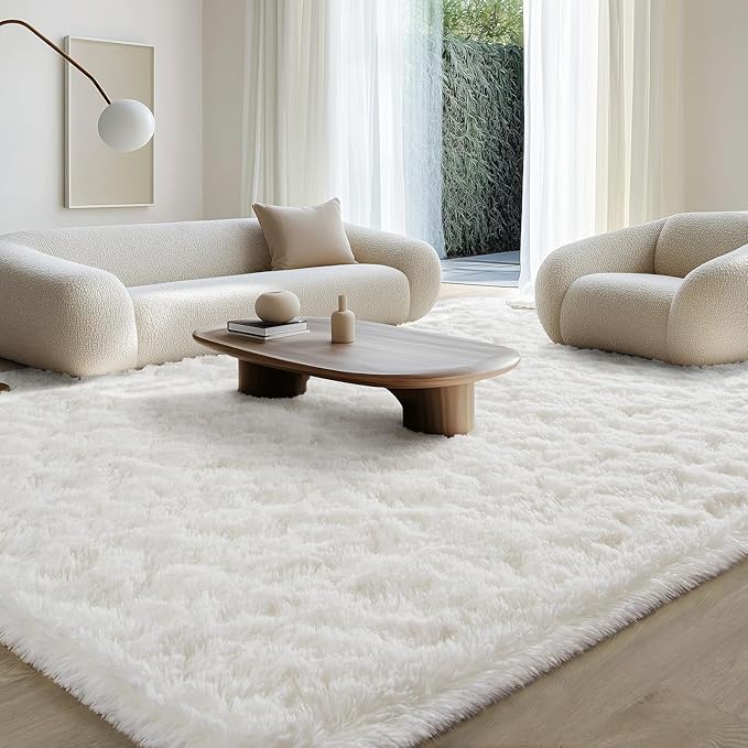BENRON Fluffy Rugs for Living Room 5x8 Cream White, Washable Large Area Rugs for Bedroom Dining Table Office Kids Nursery Room, Washable Indoor Floor Carpets