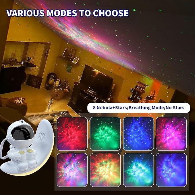Astronaut Star Projector Galaxy Light, Built-in Speaker 360° Space Man Buddy Projector Sky LED Night Light Space Starlight Spaceman Lamp Gift with White Noise for Kids Adults Bedroom Ceiling Decor