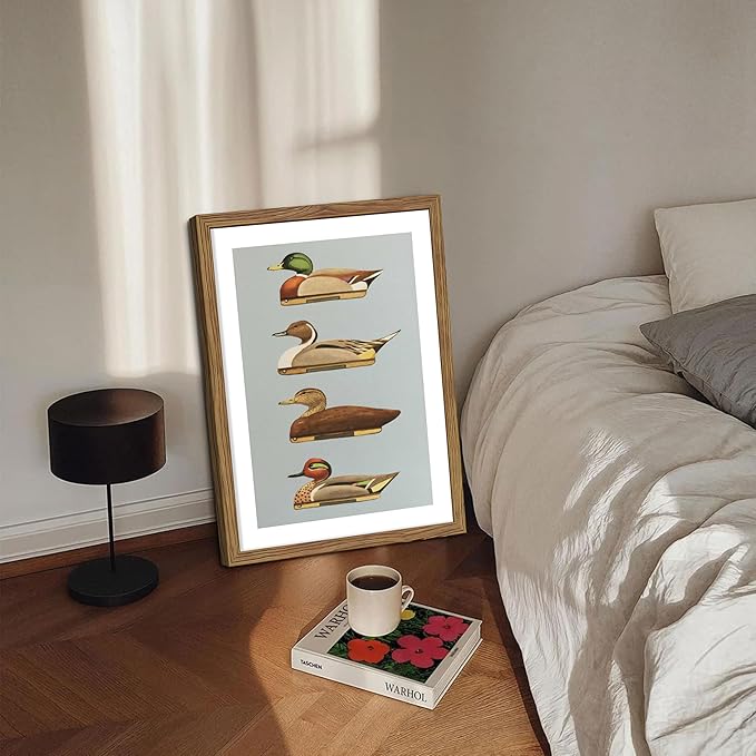 Vintage Framed Duck Wall Art, Rustic Farmhouse Hunting Canvas Wall Decor Painting, Retro Nature Mallard Duck Wildlife Prints Pictures for Bedroom Living Room 12x16 Inch Wood Frame