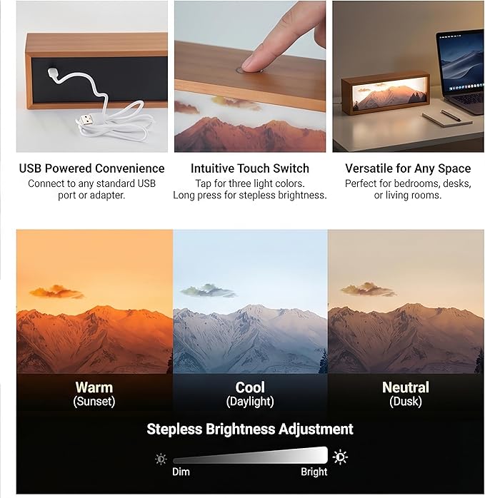 Sunset on Shasta Led Light Box 3 Layers of Acrylic Light Box Handmade Table Lamp for Room Decor Travel Gift (Sunset on Shasta)