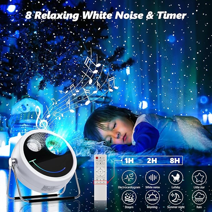 Brizled Star Projector Galaxy Light, USB C White Starry Projector Works with PD Power Supply, Bluetooth Speaker and White Noise Aurora Light, LED Galaxy Lighting for Bedroom Home Party