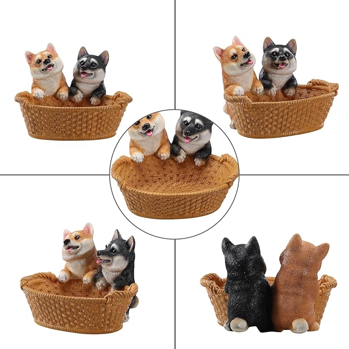 Dog Resin Storage Basket, Desktop Organizer for Remote & Keys, Cute Home Decor Tray, Ideal present for Pet Lovers.(Shiba Inu Dual Color)