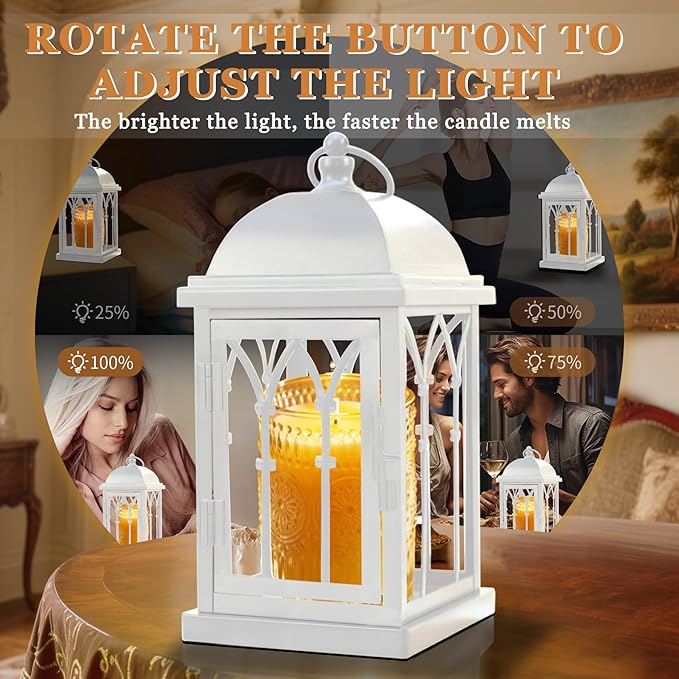 Candle Warmer Lamp with Timer,Dimmable Large Electric Lantern Candle Warmer for Jar Candles,Vintage Enclosed Candle Lamp Warmer for Children Pet Family-White