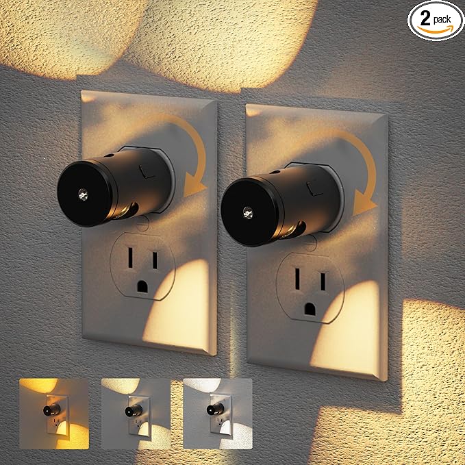 JandCase Night Lights Plug into Wall,2 Pack Mini Lens Night Light with 3CCT Color Temperature,180° Rotatable Night-Lights,Dimmable Nightlight Plug in with Light Sensor for Bathroom Hallway Room Decor